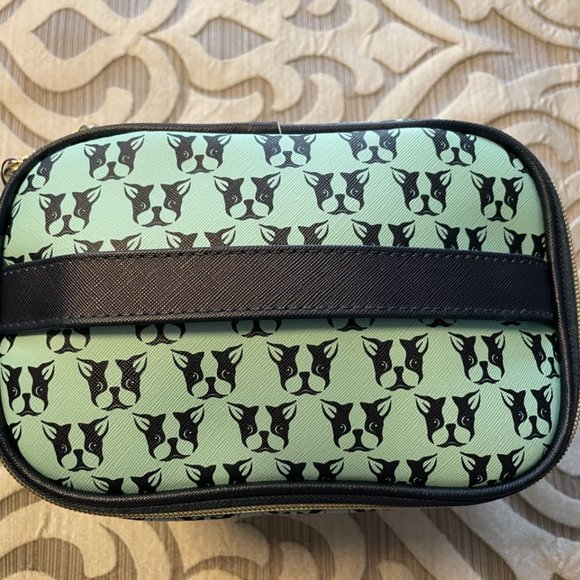 NWT Dabney Lee Cosmetic Makeup Case Bag Boston Terrier Dog Face Aqua Navy Travel - Picture 3 of 5